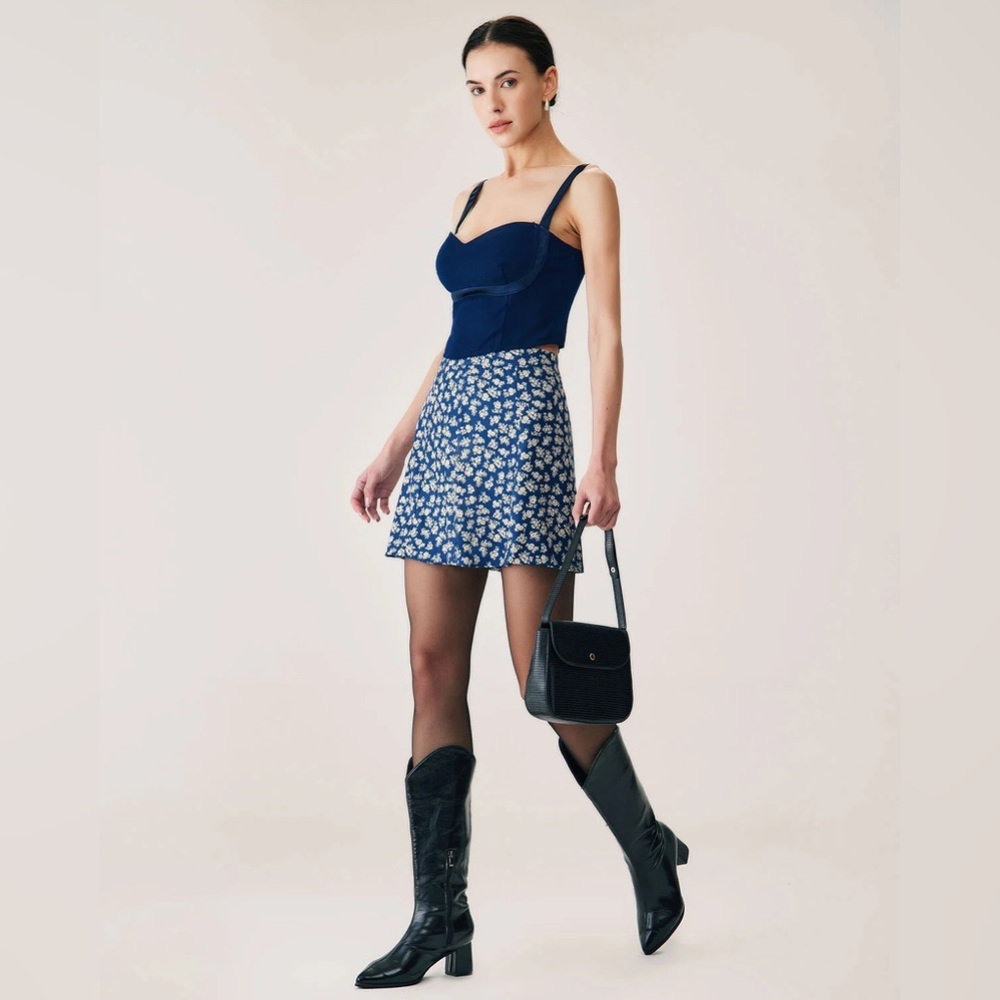 RIHOAS Navy Floral A-Line Mini Skirt XL